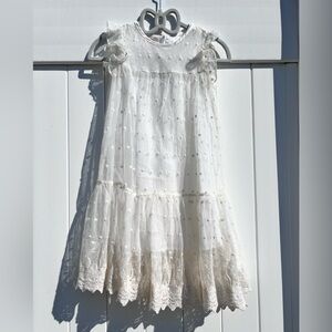 Laura Ashley White drop waist Tiered lace dress
